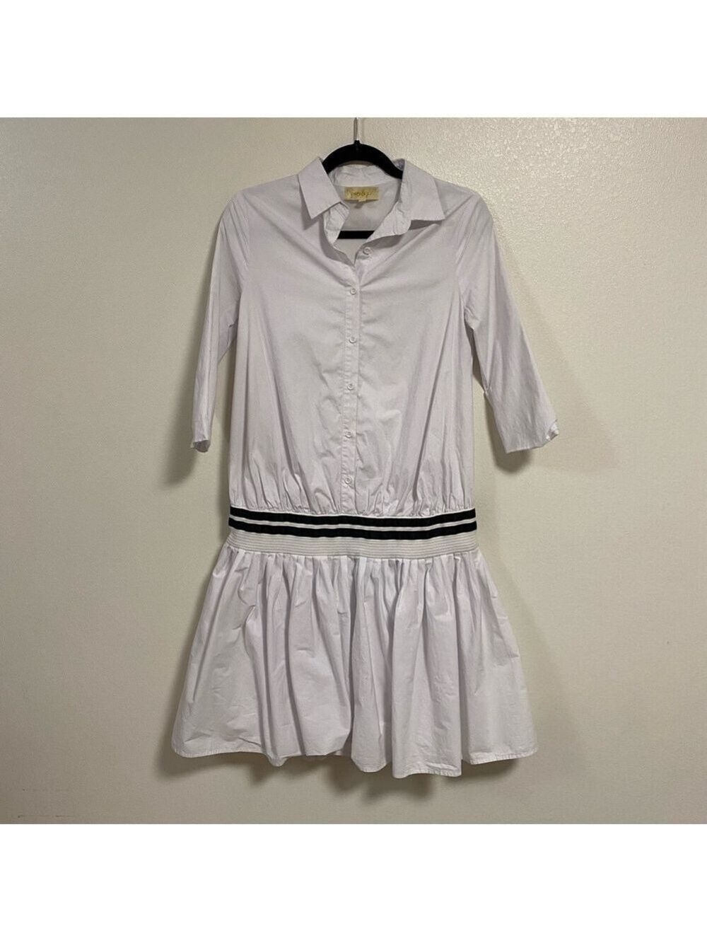 Penelope Drop waist Nautical Polo Style Dress White Size Small